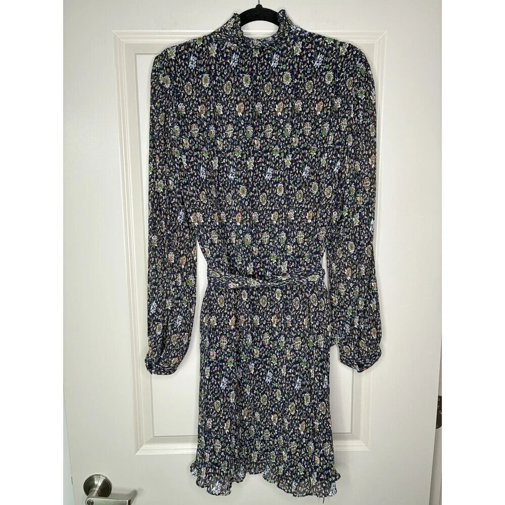 Tory Burch NWOT Deneuve Floral Print Soleil Dress in Navy Size 10 Long Sleeve